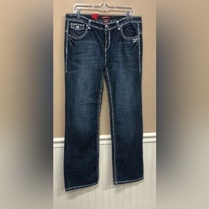 Riflessi Embroidered Rhinestone Blue Denim Straight Leg Jeans Size 13/14 NWT